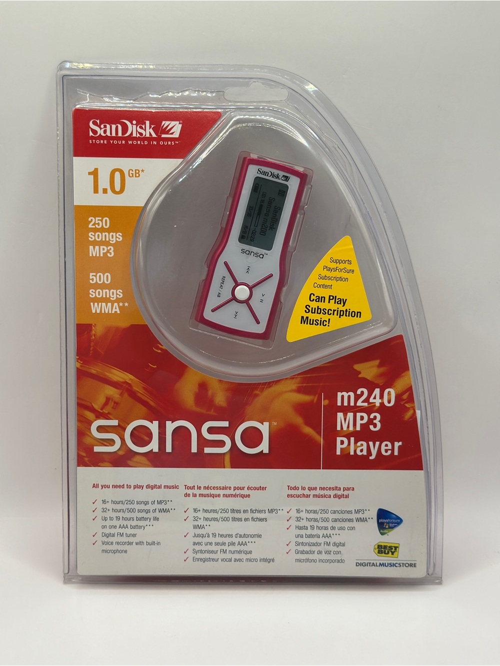 NOS PINK Portable MP3 Player SanDisk Sansa Easy to Use Buttons & Controls Simple